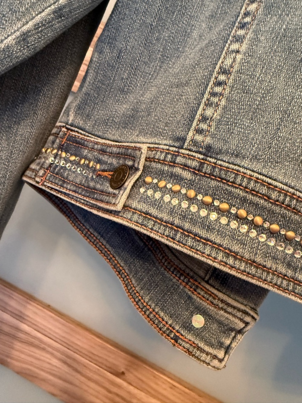 Idyllwind Studded Washed Blue Denim Jacket with Multicolor Gems - Picture 5 of 6